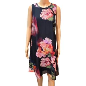 SLNY Black Sleeveless Floral Print Shift Dress 12 NWOT